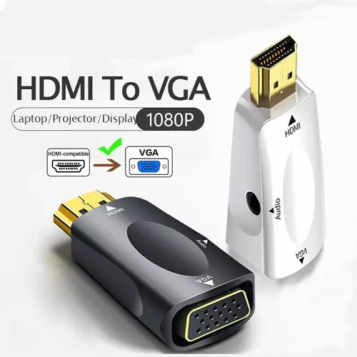 Adaptador VGA a HDMI para conectar computadora portátil con interfaz VGA  tradicional, monitor o proyector de PC a HDMI, convertidor VGA macho a HDMI