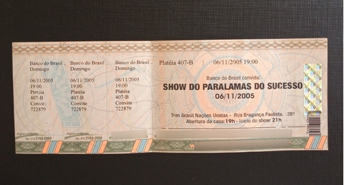 Ingresso Raro Show Do Paralamas Do Sucesso Novembro 2005 L21