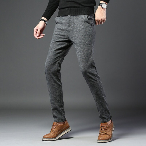 Pantalones De Vestir Casuales A Cuadros Para Hombre, Pantalo