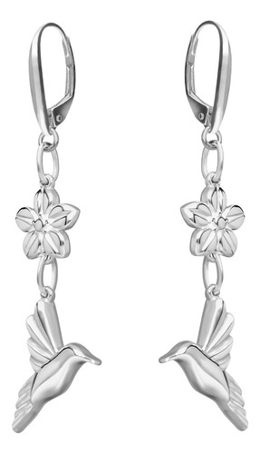 Aretes Mujer Plata 925 Mensaje Amor Dobles Flor Colibri