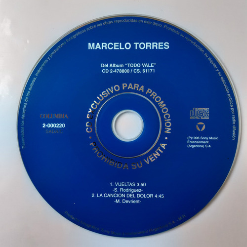 Cd Original Promo - Marcelo Torres (vueltas...)