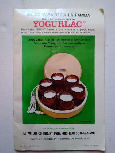 Recetario Yogurlac C.1970 Libro De Cocina Con Yogurt