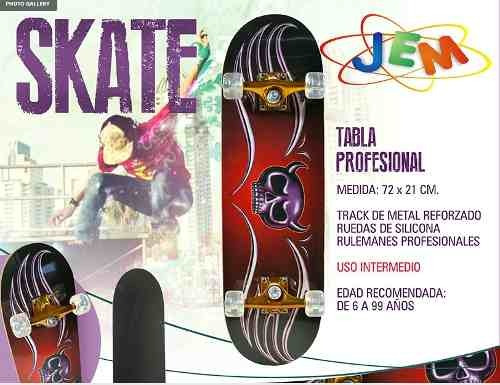 Tabla Skate Semiprofesional Ruedas Silicona Jem Yx0206