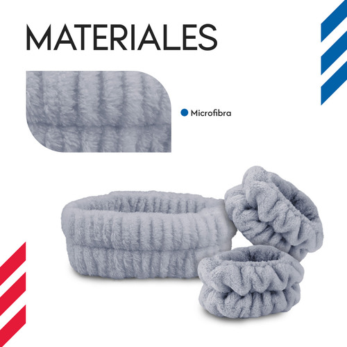 Diler Kit 5 Piezas Diadema Y Muñequeras Para Skincare Maquillaje Mascarilla Spa De Microfibra Liso Color Gris