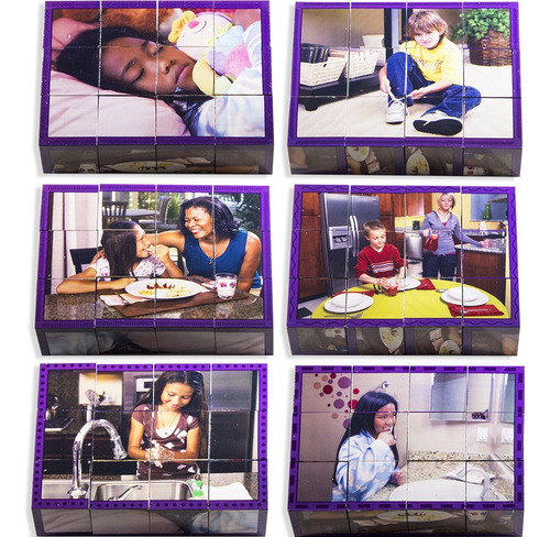 Cubo Puzzle Stages Learning Healthy Habits, Color Morado, 12