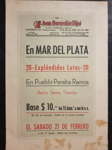 Antiguo Loteo De Mar Del Plata. Año 1948. 51582. 