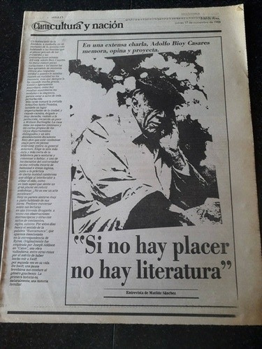 Diario Clarín Cultura 17/11 1988 Adolfo Bioy Casares 