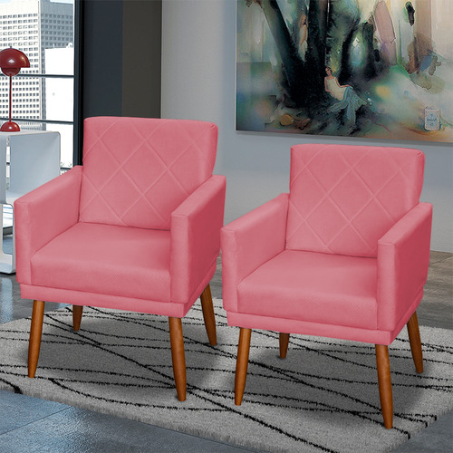 Kit 3 Poltronas Decorativas Para Sala De Espera Manicure Cor Rose Desenho Do Tecido Suede Liso