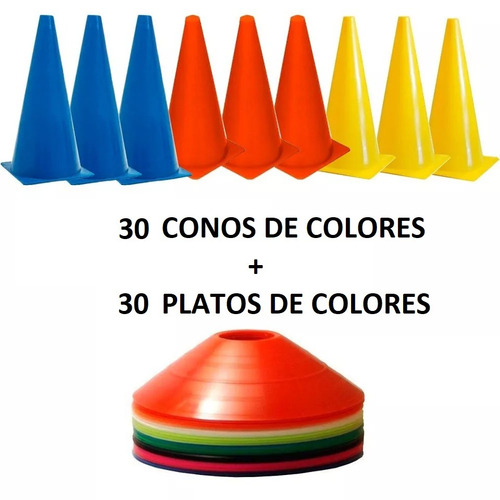 Kit  30 Conos + 30 Platos Entrenar Deportivo Futbol Volibol