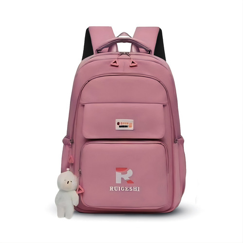 Mochila Espaçosa Volta A Aulas Feminina Luxo Moderna Premium Cor Rosa