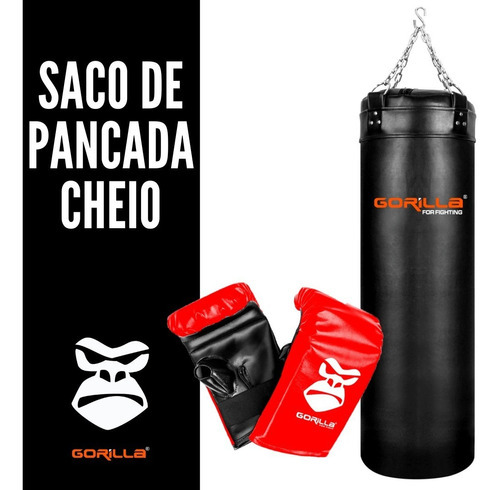 Saco De Pancada 70x100 Cheio + Luva Bate-saco - Gorilla Cor Vermelho