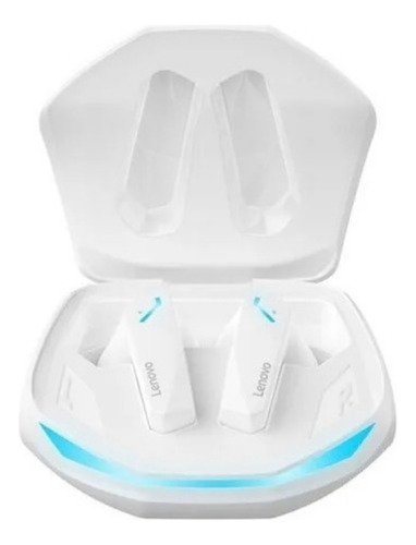Auriculares Bluetooth 5.3 Lenovo Gm2 Pro Gamer Music, color blanco y azul claro