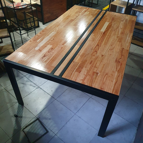 Imagen 8 de 8 de Mesa Industrial Madera Paraiso 200x120 Laqueado 70/30 Hierro