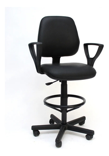 Silla Sillon Cajera Giratoria Brazos Alta Mostrador Color Eco Cuero Negro