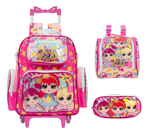 Kit Bolsa Mochila Infantil Feminina Lol Carrinho Passeio