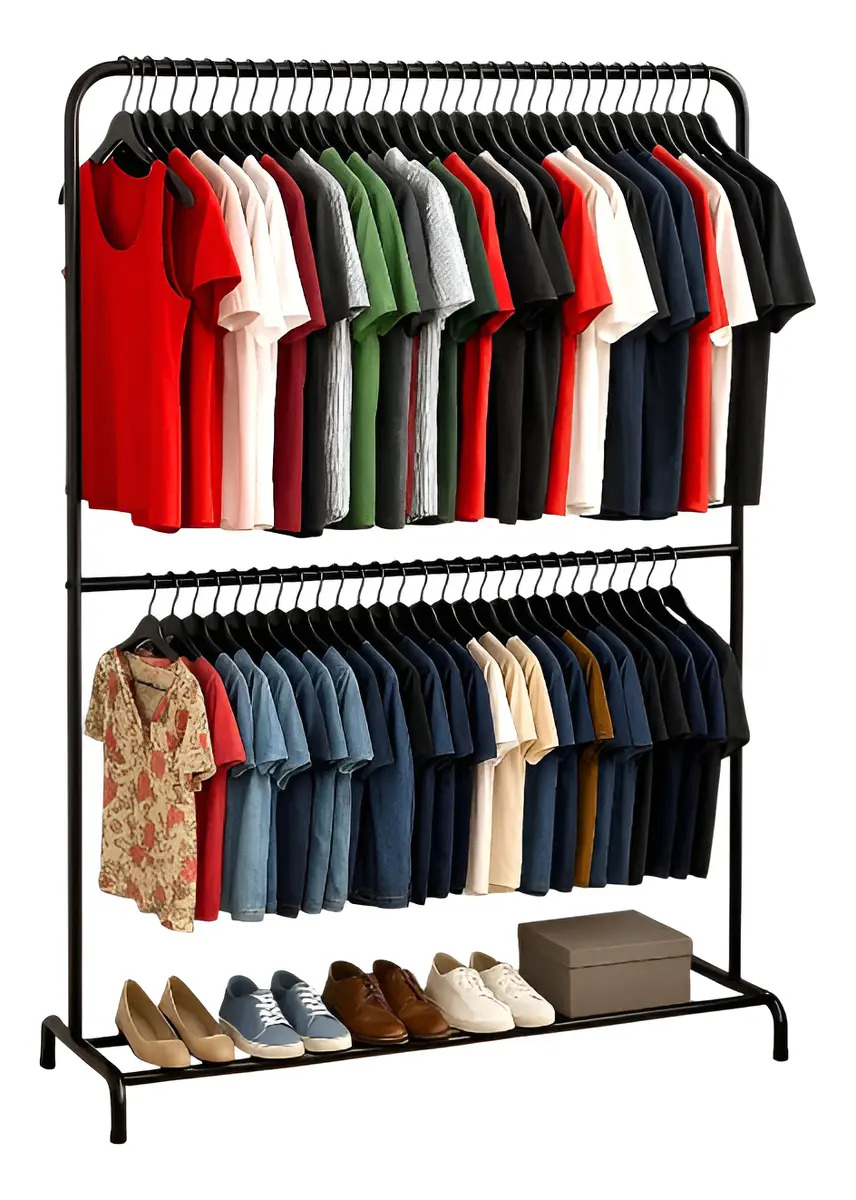 Arara de Roupas Preta Biorty Pure Design Cabideiro Duplo de Piso