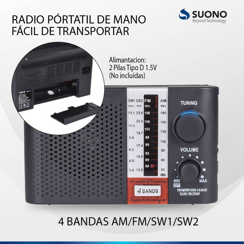 Radio Portatil Am Fm Usb Micro Sd Entrada Auriculares Color Negro