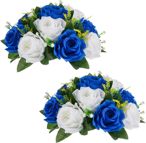 Flores Artificiales De Rosas, Azul Y Blanca Pack 2u. _k