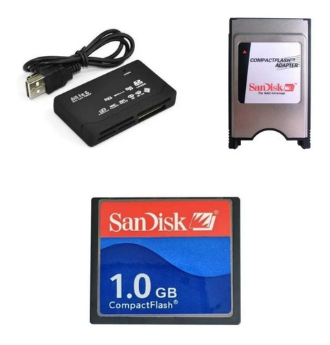 Cartão Cf Compact 1gb Adaptador Cf X Pcmcia + Leitor Usb