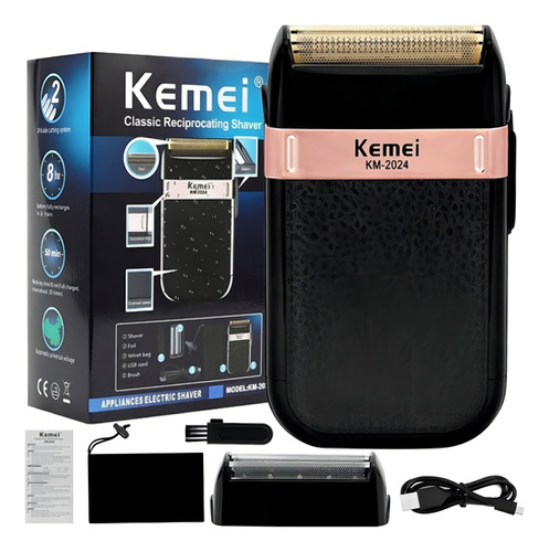 Kemei Modelo Km 3202 + Kemei Shaver Modelo Km 2024 Cor Preto
