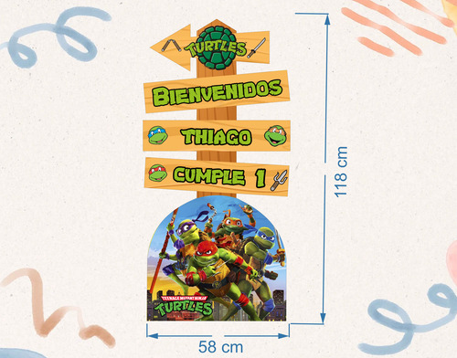 Letrero Bienvenida Tortugasninja Coroplast Decoracion Fiesta Diseño