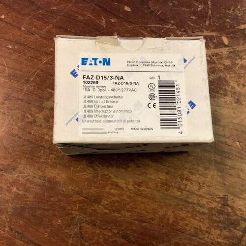 Eaton Faz-d15/3-na Circuit Breaker 15a 277/480v 3-pole ( Bby