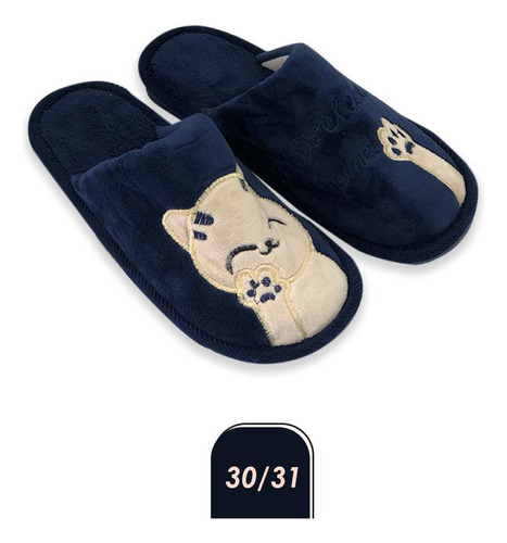 Pantufa Gatinho Infantil Azul 30/31 Confortável E Fofinha