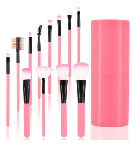 Set 12 Brochas Maquillaje Profesional Cepillos Color Rosa