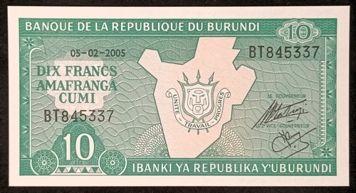 Burundi 10 Francos 2005 Sin Circular Pick 33