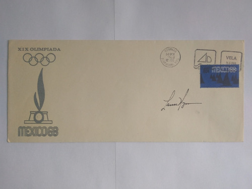 Autógrafo Timbre Xix Olimpiadas México 68 Firma Lance Wyman