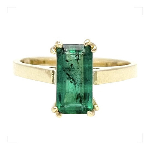 Anillo Con Esmeralda Rectangular Natural De 18k Amarillo