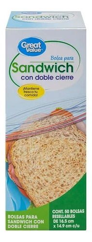 Bolsas Para Sándwich Great Value Con Doble Cierre 50 Pzas