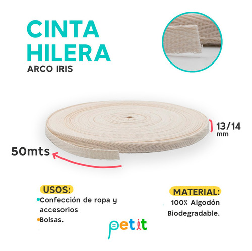 Cinta Hilera Liviana 13/14mm X50m Crudo Marca Arco Iris