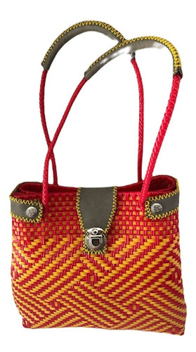 Bolsa Artesanal Tejida Ecológica Para Mujer Rojo Amarillo