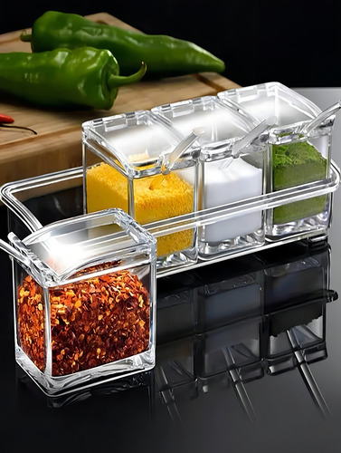Porta Condimentos E Temperos Acrilico Crystal 4 Potes Cor Transparente