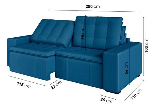 Sofá Cama Retrátil E Reclinável 4 Lugares 280cm Em Wt