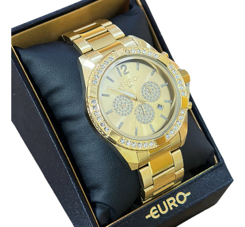 Relógio De Pulso Euro Fashion Fit Eu2033ay/4b Com Corpo Dourado,  Cristal Mineral, Para Feminino, Com Correia De Aço Inoxidável Cor Dourado E Pulseira
