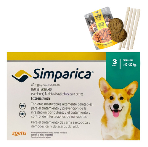 3 Tabletas Antipulgas Y Garrapatas Simparica De 10 A 20 Kg