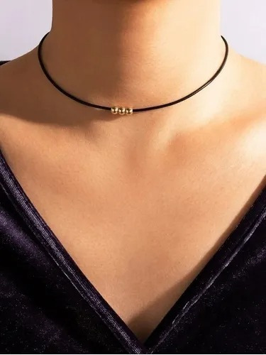 Collar De Cuerina Con Diseño De Cuentas Doradas Para Mujeres