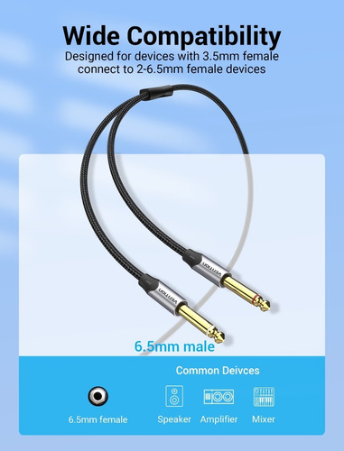 Cable Audio Vention 3.5mm A 2x 6.5mm Macho A Macho 2m
