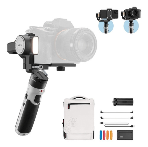 Gimbal Zhiyun Crane M2 S Combo sin espejo y teléfonos inteligentes en color blanco