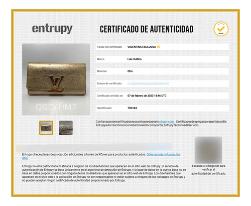 Bolso Louis Vuitton Louise Clutch Piel Gold Cert Entrupy Dorado Piel Metalizada Dorado Bolso De Mano (Usado)