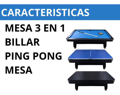 Mesa Juego 3 En 1 Billar Pool Ping Pong 213x122 Diversión
