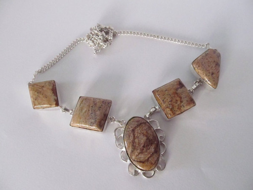 Colar Artesanal Com As Pedras Jaspe Madeira Gema Natural