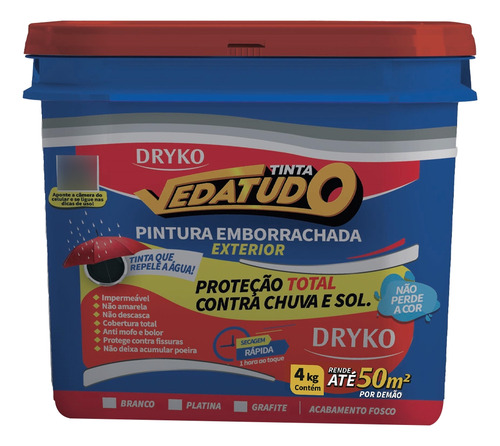 Tinta Emborrachada Vedatudo Parede Blindada 4kg Cores Dryko Cor Branco Branco Fosco