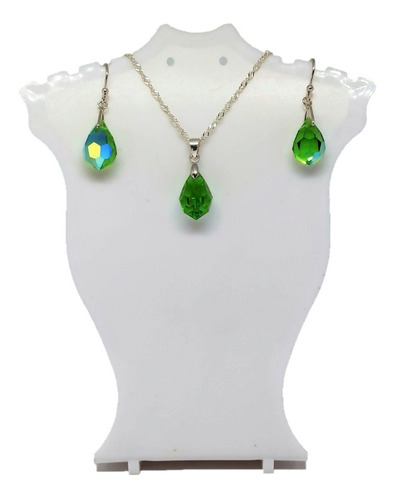 Conjunto De Prata Colar E Brincos Arttude - Cristal Peridot