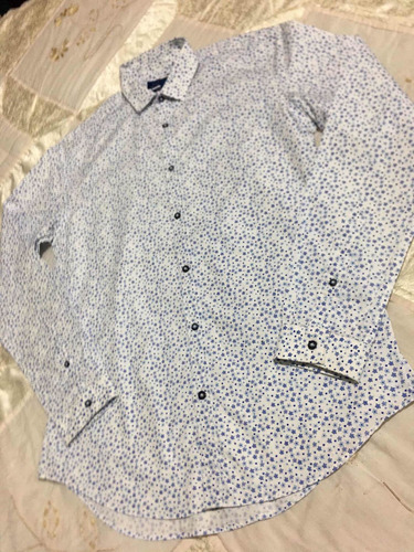 Zara Man Camisa Casual Para Caballero Talla M Blanca-azul