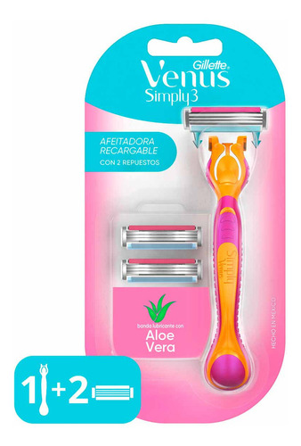 Rastrillo de Afeitar Recargable Gillette Venus Simply3 + 2 Repuestos de Afeitar
