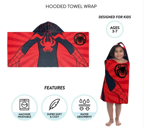 Juego De Toalla Capucha Spider Man