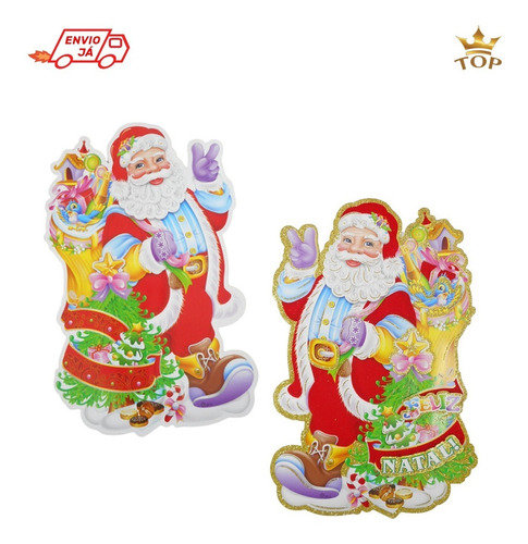 Painel Dupla Face Enfeite Papai Noel Feliz Natal 44cm